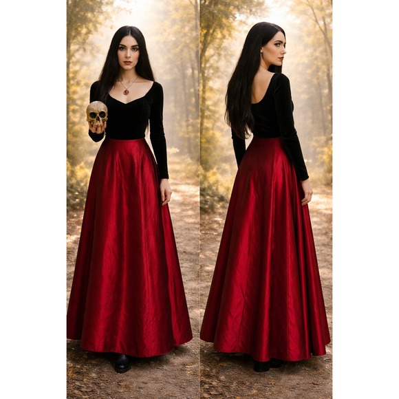 Dresses & Skirts - Whimsigoth Fairycore Y2K Formal Wedding Dark Red Satin Taffeta 10 Maxi Skirt